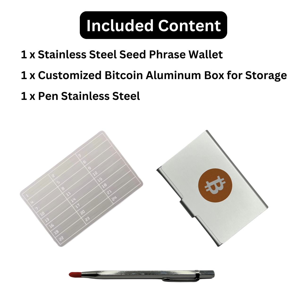 Crypto Seed Phrase Wallet 24 words Stainless Steel Compatible BIP39