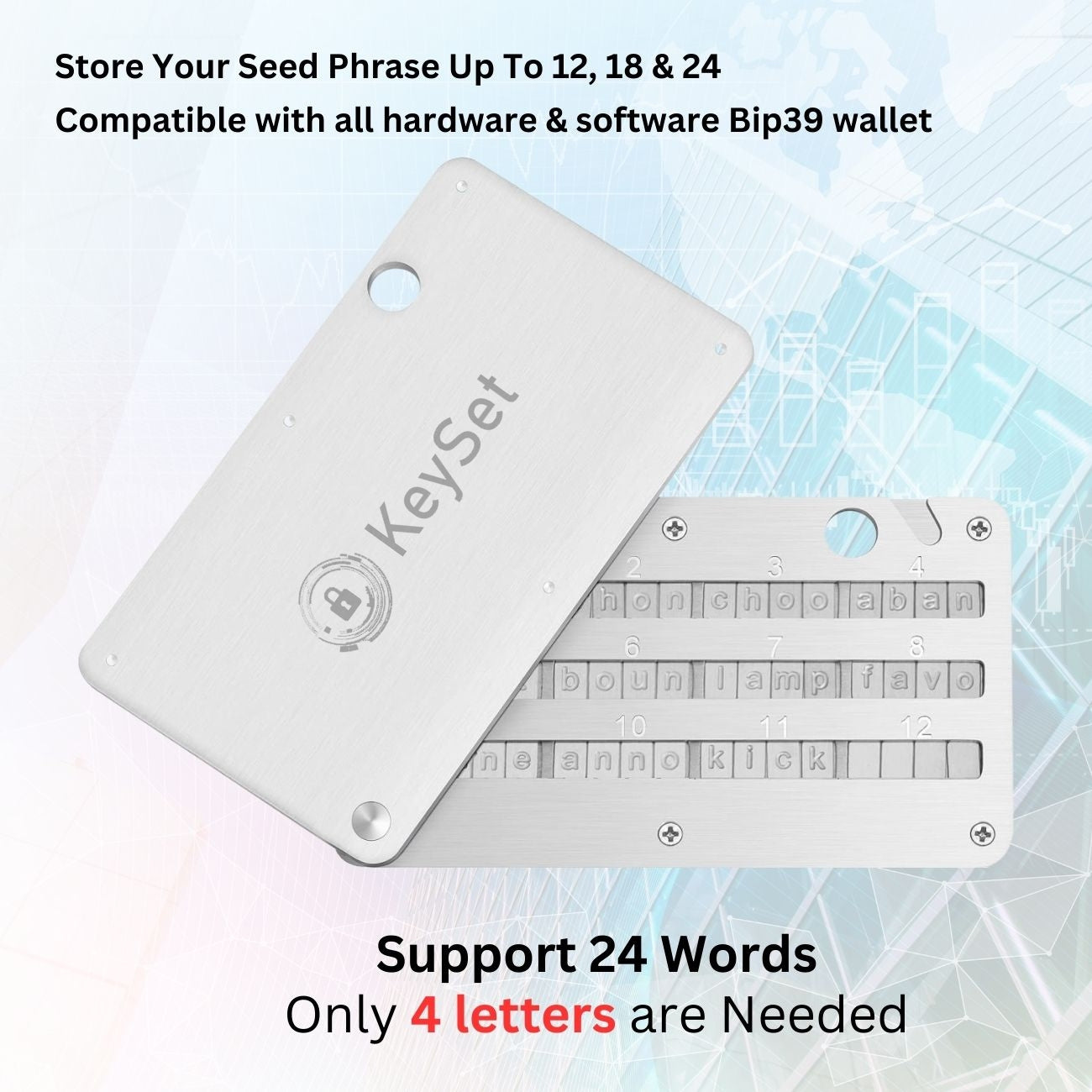 Crypto Seed Phrase Wallet 24 words Stainless Steel Compatible BIP39