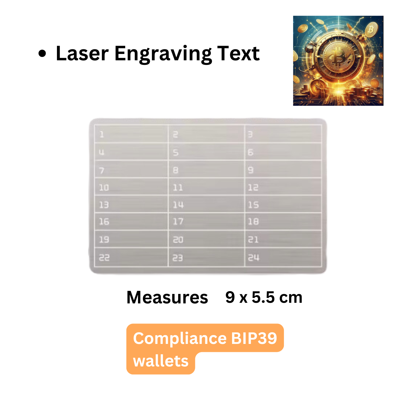 Crypto Seed Phrase Wallet 24 words Stainless Steel Compatible BIP39