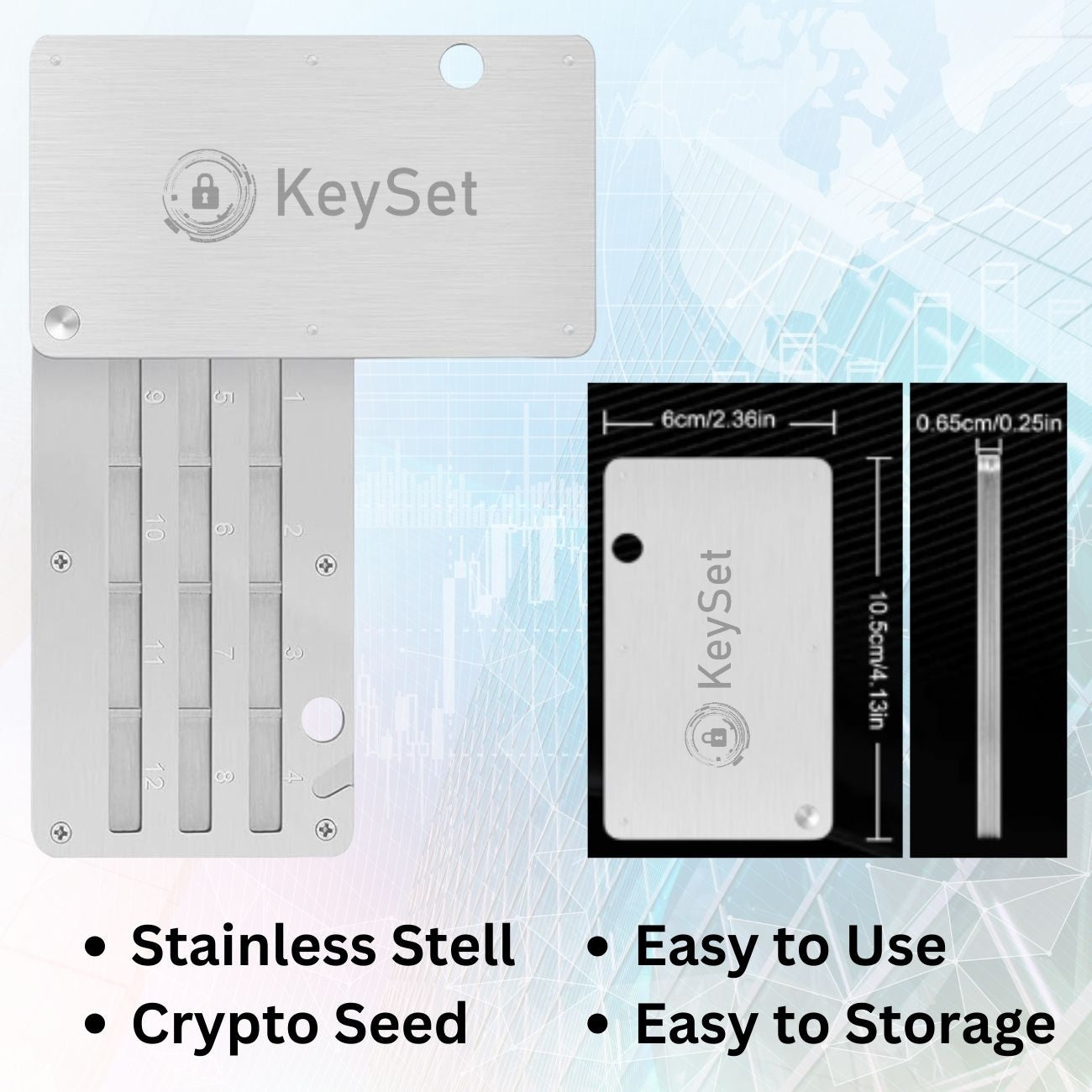 Crypto Seed Phrase Wallet 24 words Stainless Steel Compatible BIP39