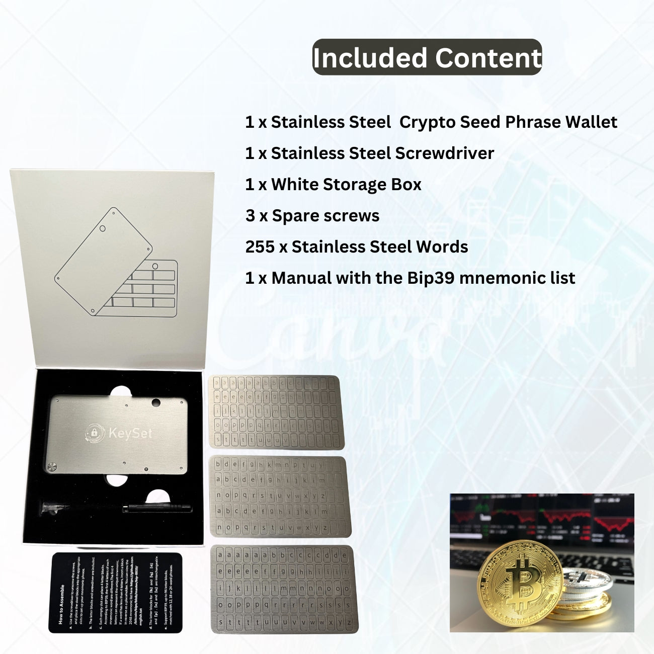 Crypto Seed Phrase Wallet 24 words Stainless Steel Compatible BIP39